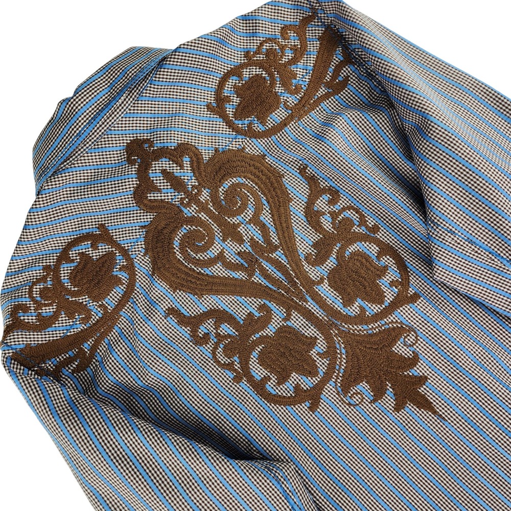 Royal Testimony Western Embroidered Shirt Mens L Blue Brown Striped Style Rodeo‎